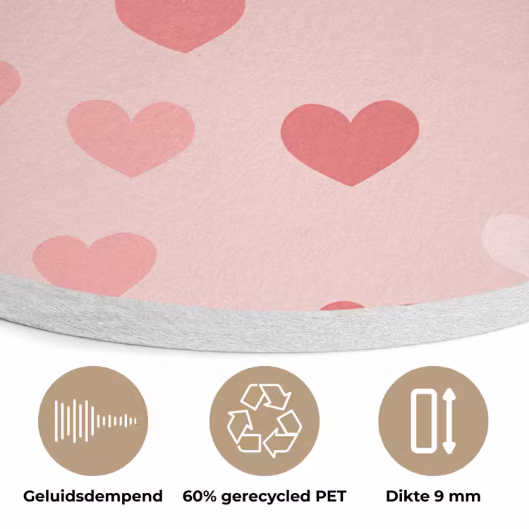 Hartjes - Patroon - Roze - Eenvoudig Akoestische PET Vilt - Rond klein -closeup_NL