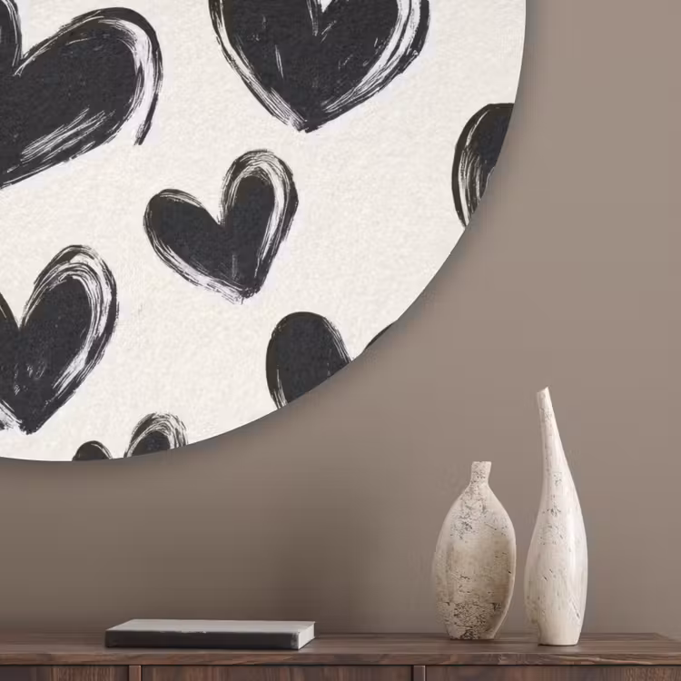 Hartjes - Patroon - Zwart Akoestische PET Vilt - Rond klein 838 -sfeer5_closeup