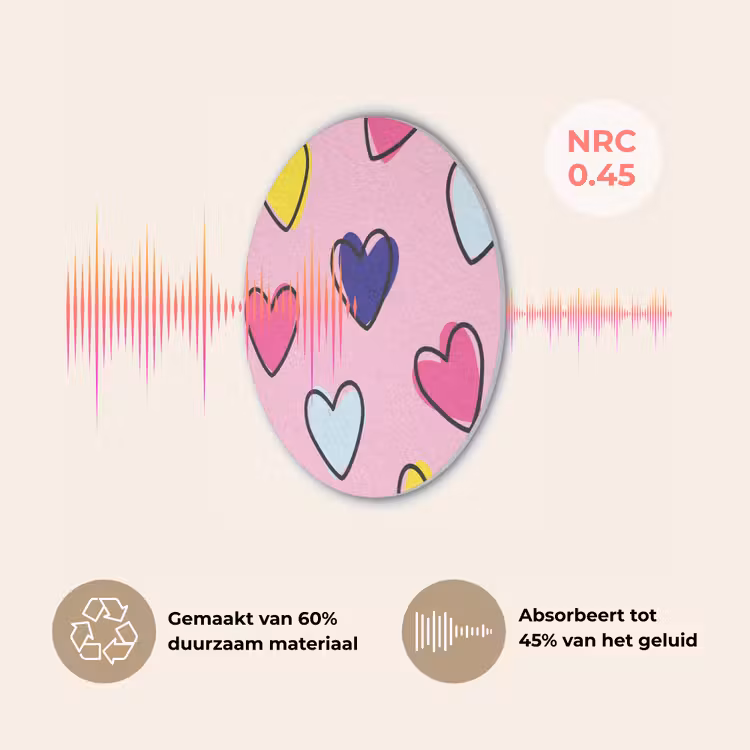 Hartjes - Valentijn - Patroon - Kleurrijk Akoestische PET Vilt - Rond klein -USP_NL