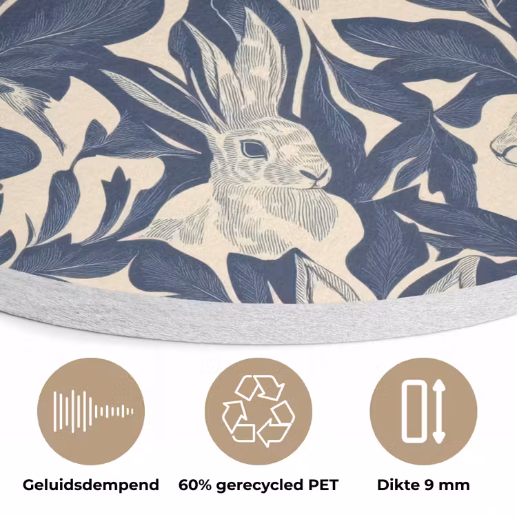 Hazen - Bladeren - Patroon - Blauw - Beige Akoestische PET Vilt - Rond klein 838 -closeup_NL