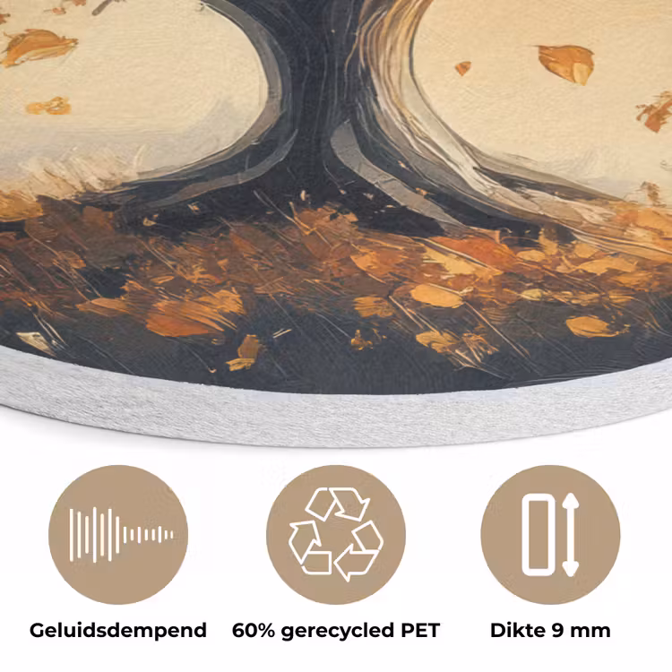 Herfst - Boom - Oranje - Bladeren - Levensboom - Abstract Akoestische PET Vilt - Rond klein -closeup_NL