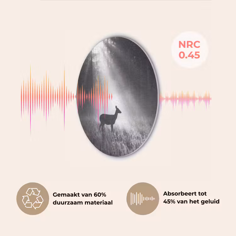 Hert - Bos - Zonnestralen - Zwart-wit - Natuur Akoestische PET Vilt - Rond klein -USP_NL