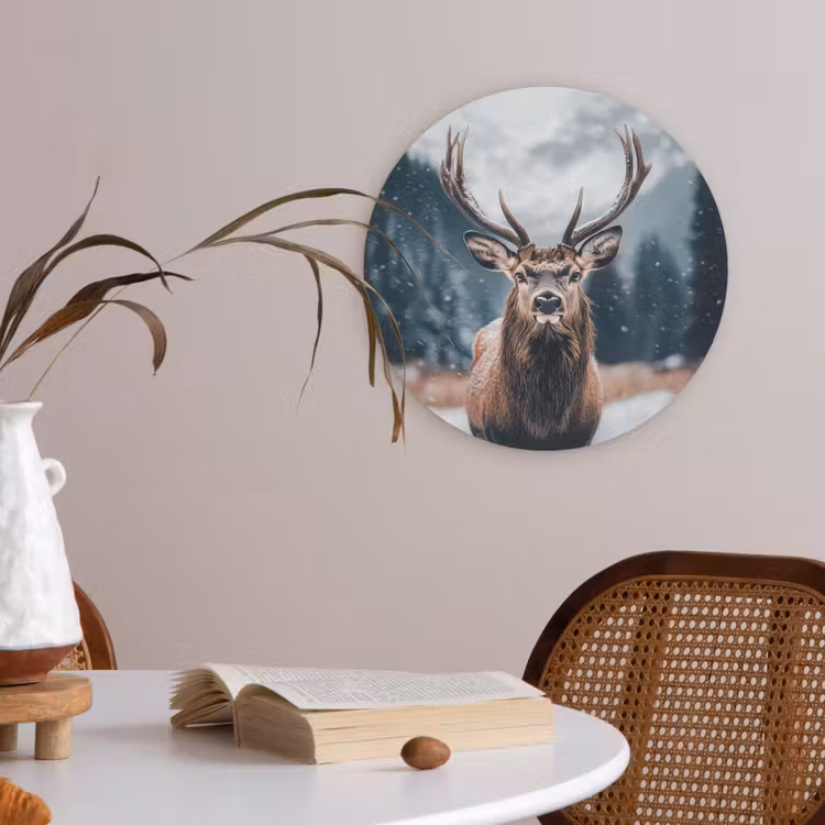 Hert - Dieren - Landschap - Winter - Sneeuw Akoestische PET Vilt - Rond klein -sfeer3