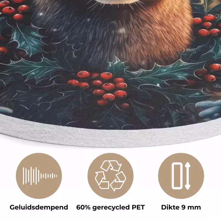 Hert - Kerst - Winter - Sneeuw - Kerstkrans Akoestische PET Vilt - Rond klein -closeup_NL