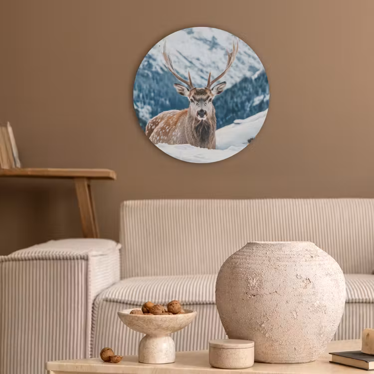 Hert - Landschap - Winter - Natuur - Dieren - Bergen Akoestische PET Vilt - Rond klein -sfeer1
