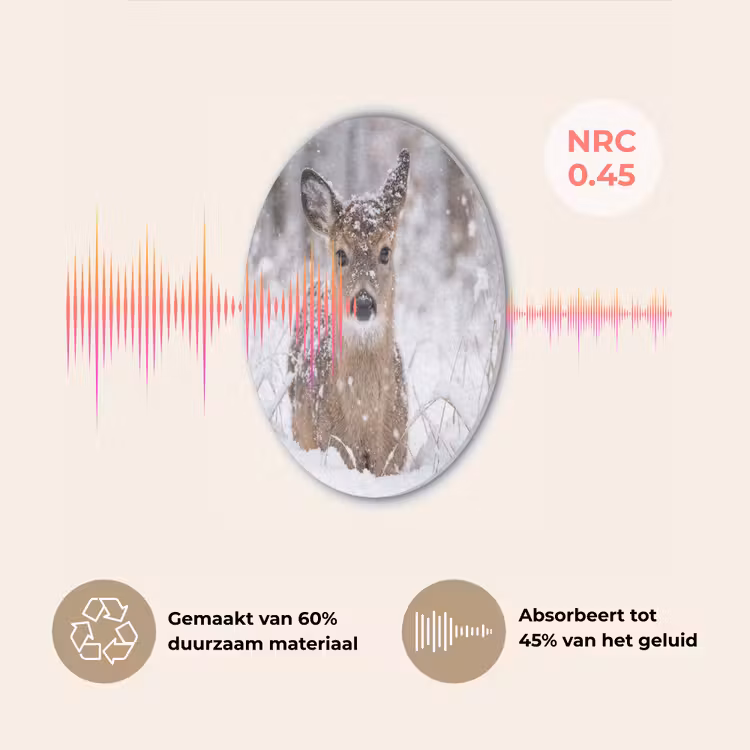 Hert - Sneeuw - Bos - Dieren - Vertederend Akoestische PET Vilt - Rond klein -USP_NL