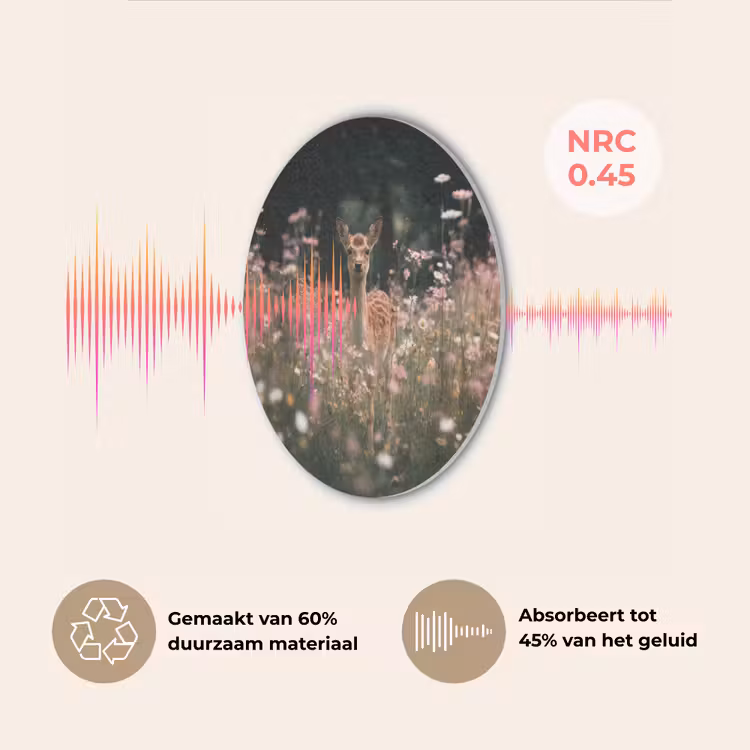 Hert - Wilde bloemen - Bos Akoestische PET Vilt - Rond klein -USP_NL