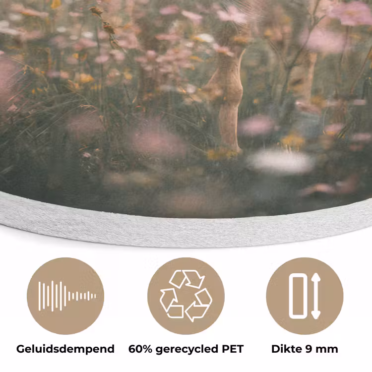 Hert - Wilde bloemen - Bos Akoestische PET Vilt - Rond klein -closeup_NL