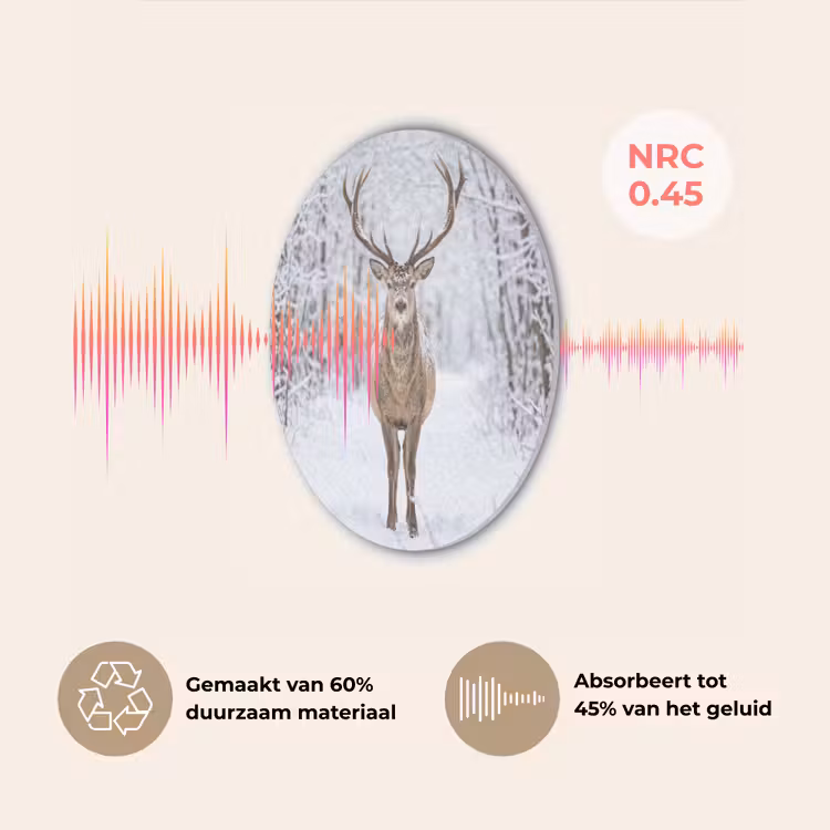 Hert - Winter - Bos - Natuur - Wit Akoestische PET Vilt - Rond klein -USP_NL