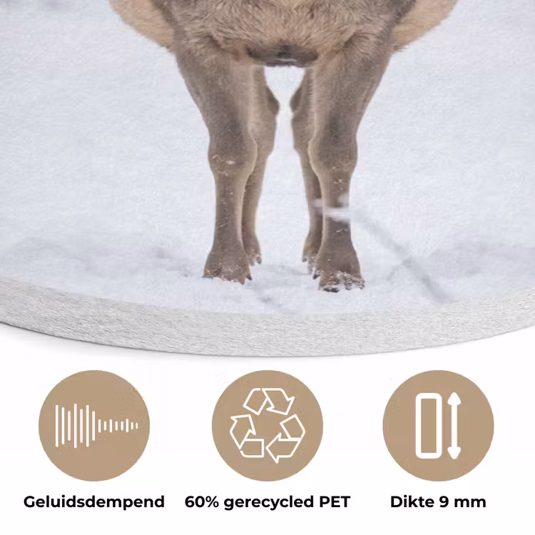 Hert - Winter - Bos - Natuur - Wit Akoestische PET Vilt - Rond klein -closeup_NL