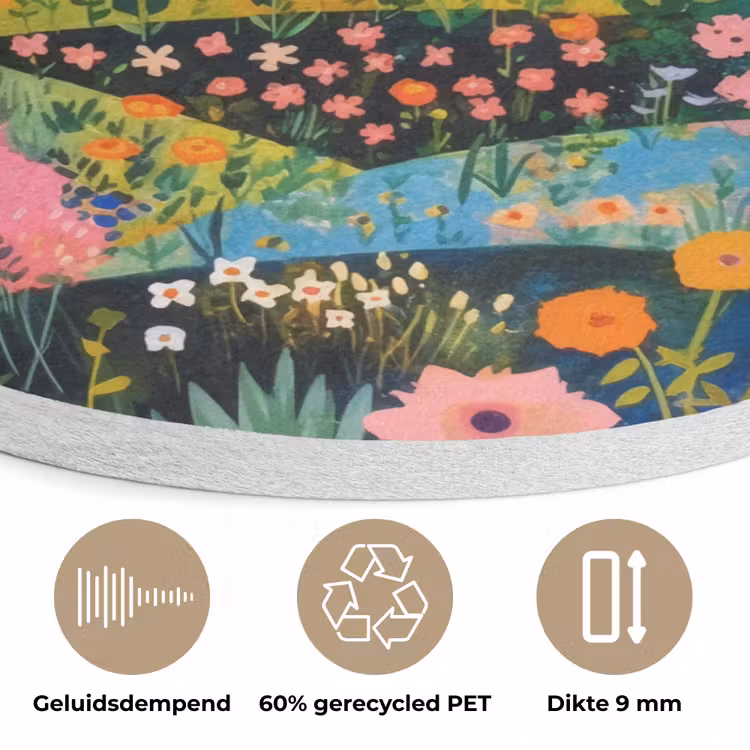 Heuvellandschap - Fantasierijk - Kleurcontrasten Akoestische PET Vilt - Rond klein -closeup_NL