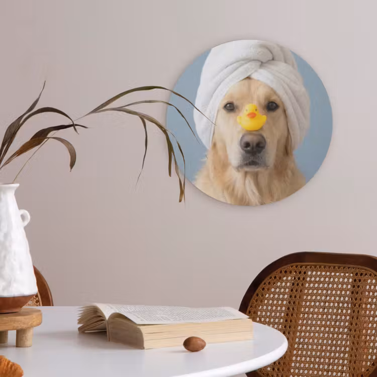 Hond - Badeend - Geel Akoestische PET Vilt - Rond klein -sfeer3