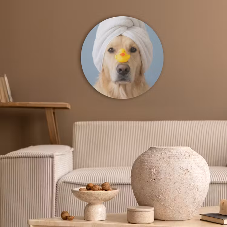 Hond - Badeend - Geel Akoestische PET Vilt - Rond klein -sfeer1