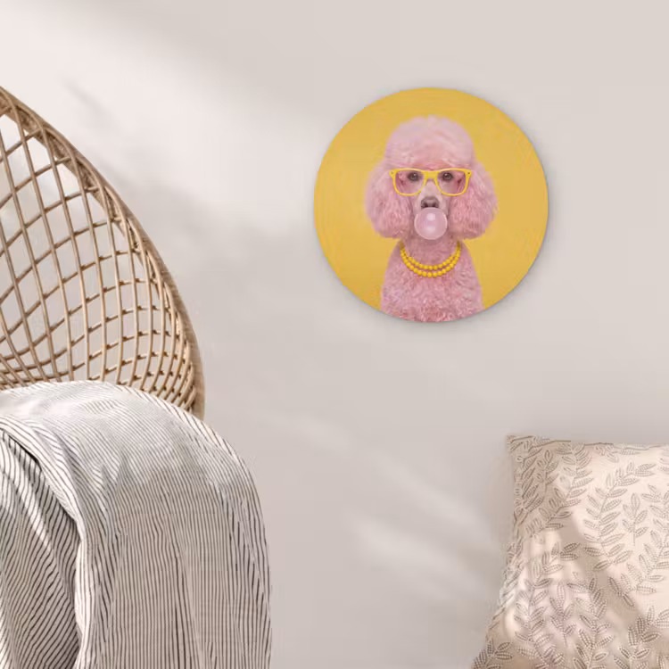 Hond - Kauwgum - Dieren - Modern - Roze Akoestische PET Vilt - Rond klein -sfeer4