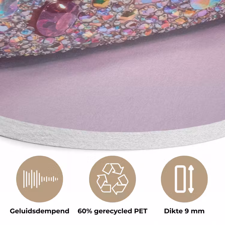 Hotdog - Steentjes - Glitters - Paars Akoestische PET Vilt - Rond klein -closeup_NL