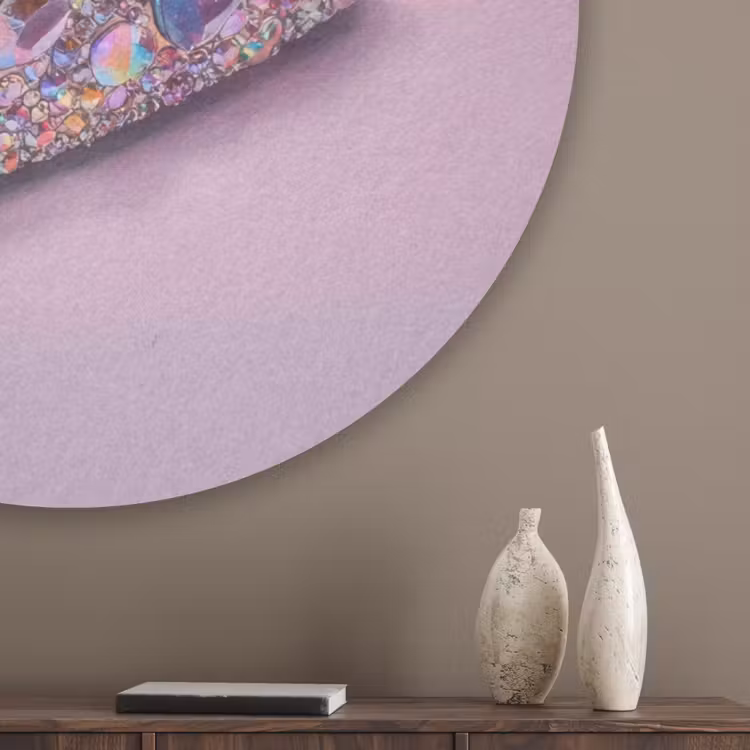 Hotdog - Steentjes - Glitters - Paars Akoestische PET Vilt - Rond klein -sfeer5_closeup
