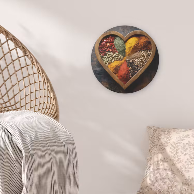 Houten - Hart - Kleurrijke - Specerijen Akoestische PET Vilt - Rond klein -sfeer4