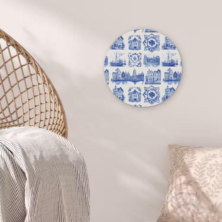 Huizen - Schepen - Blauw Akoestische PET Vilt - Rond klein 838 -sfeer4