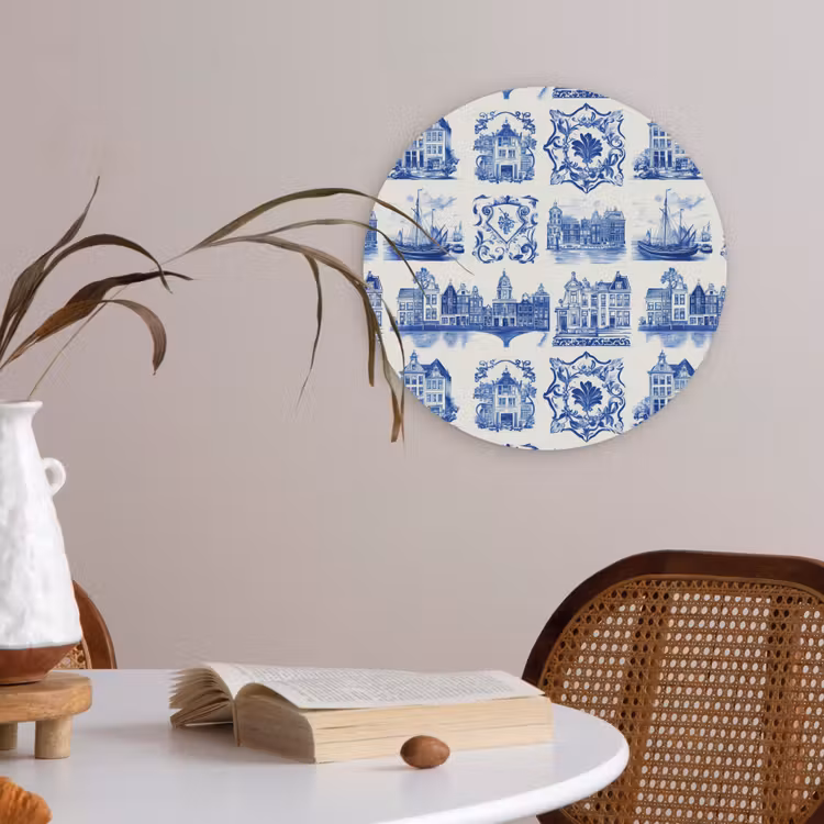 Huizen - Schepen - Blauw Akoestische PET Vilt - Rond klein 838 -sfeer3