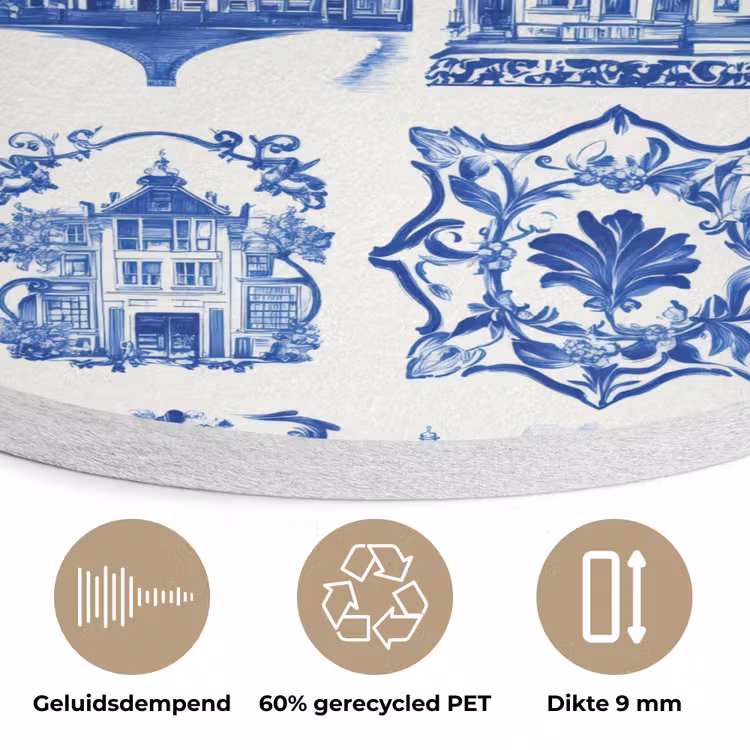 Huizen - Schepen - Blauw Akoestische PET Vilt - Rond klein 838 -closeup_NL