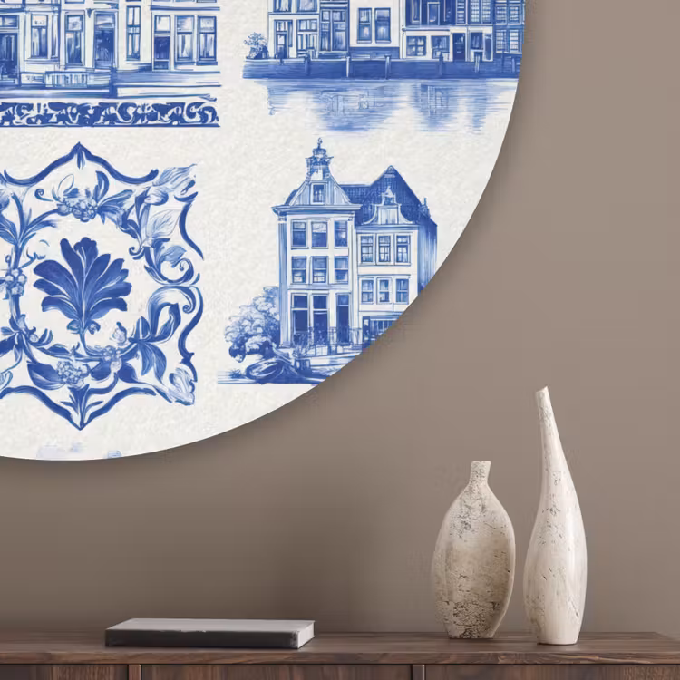 Huizen - Schepen - Blauw Akoestische PET Vilt - Rond klein 838 -sfeer5_closeup