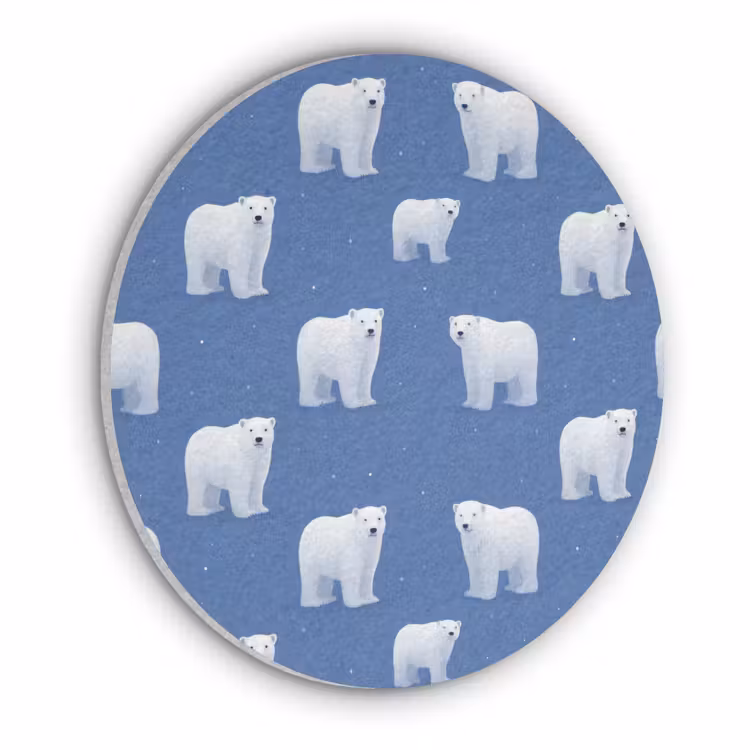 IJsbeer - Patroon - Blauw Akoestische PET Vilt - Rond klein 838 -3d