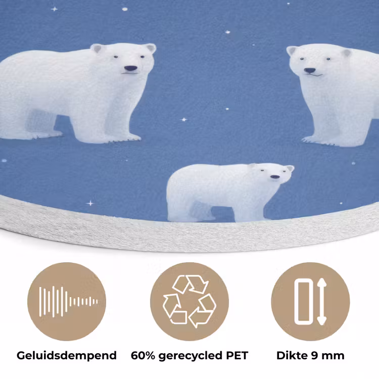 IJsbeer - Patroon - Blauw Akoestische PET Vilt - Rond klein 838 -closeup_NL