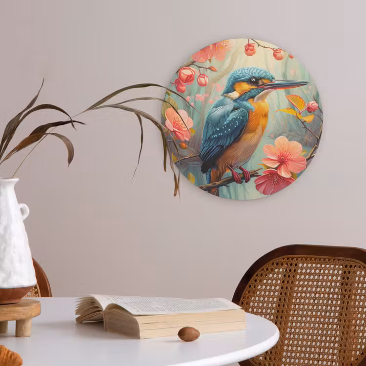 IJsvogel - Bloesem - Natuur - Vogels - Bloemen Akoestische PET Vilt - Rond klein -sfeer3
