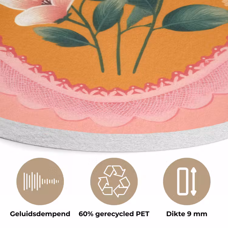 Illustratie - Bloemen - Rand - Roze Akoestische PET Vilt - Rond klein -closeup_NL