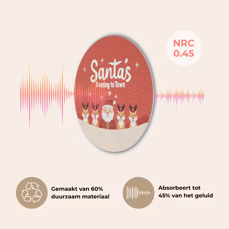 Illustratie - Kerstman - Rendieren - Rood Akoestische PET Vilt - Rond klein -USP_NL
