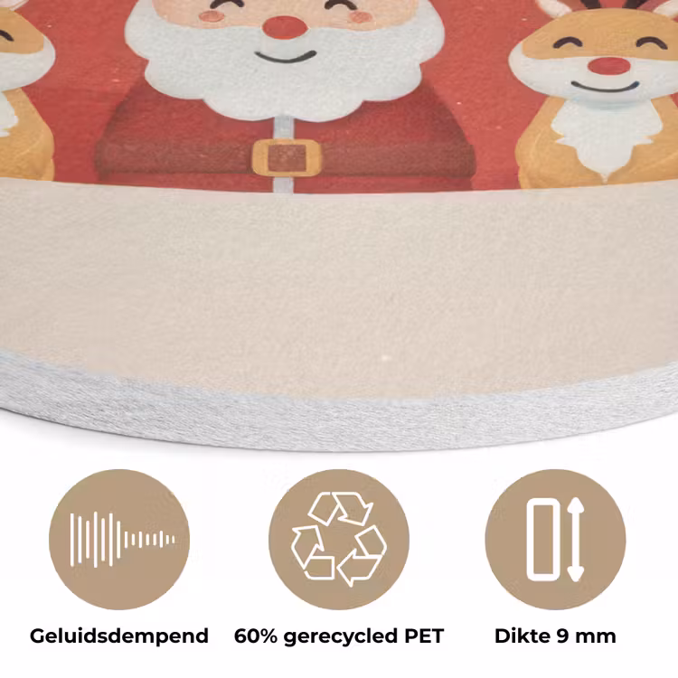 Illustratie - Kerstman - Rendieren - Rood Akoestische PET Vilt - Rond klein -closeup_NL