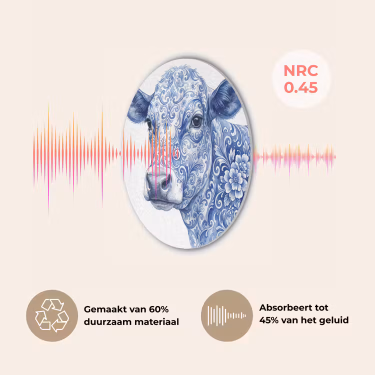 Illustratie - Koe - Blauw Akoestische PET Vilt - Rond klein -USP_NL