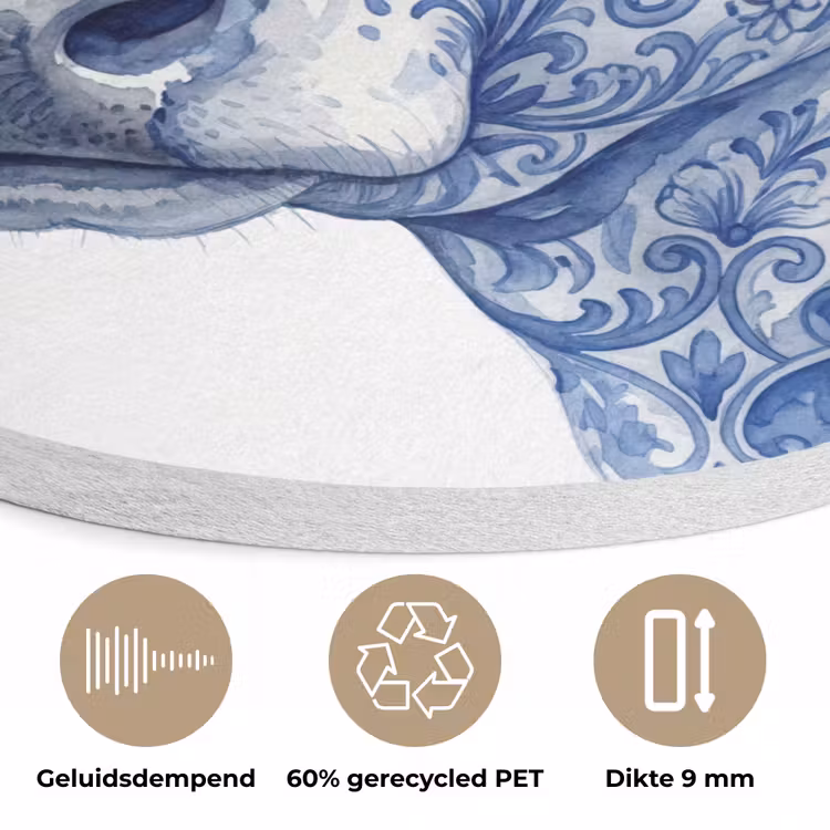 Illustratie - Koe - Blauw Akoestische PET Vilt - Rond klein -closeup_NL