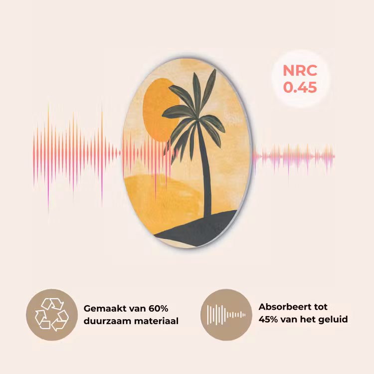 Illustratie - Palmboom - Zon - Heuvels Akoestische PET Vilt - Rond klein -USP_NL