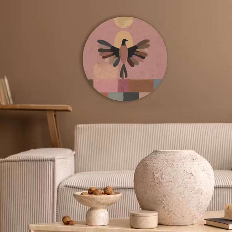 Illustratie - Vogel - Vlakken - Kleurrijk Akoestische PET Vilt - Rond klein -sfeer1