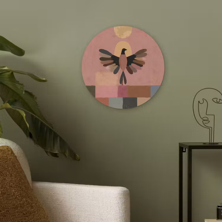 Illustratie - Vogel - Vlakken - Kleurrijk Akoestische PET Vilt - Rond klein -sfeer2