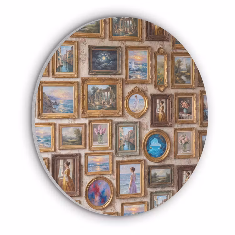 Interieur - Kunst - Collectie - Klassiek - Goud Akoestische PET Vilt - Rond klein -3d