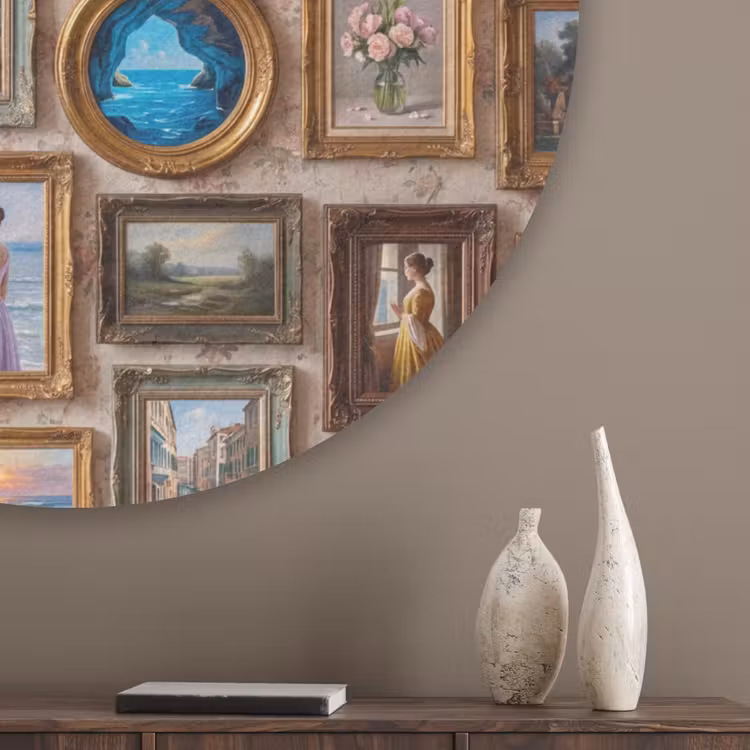 Interieur - Kunst - Collectie - Klassiek - Goud Akoestische PET Vilt - Rond klein -sfeer5_closeup
