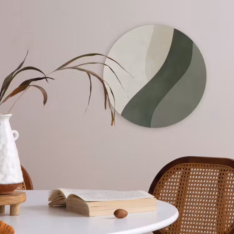 Japandi - Groen - Abstract - Modern Akoestische PET Vilt - Rond klein -sfeer3