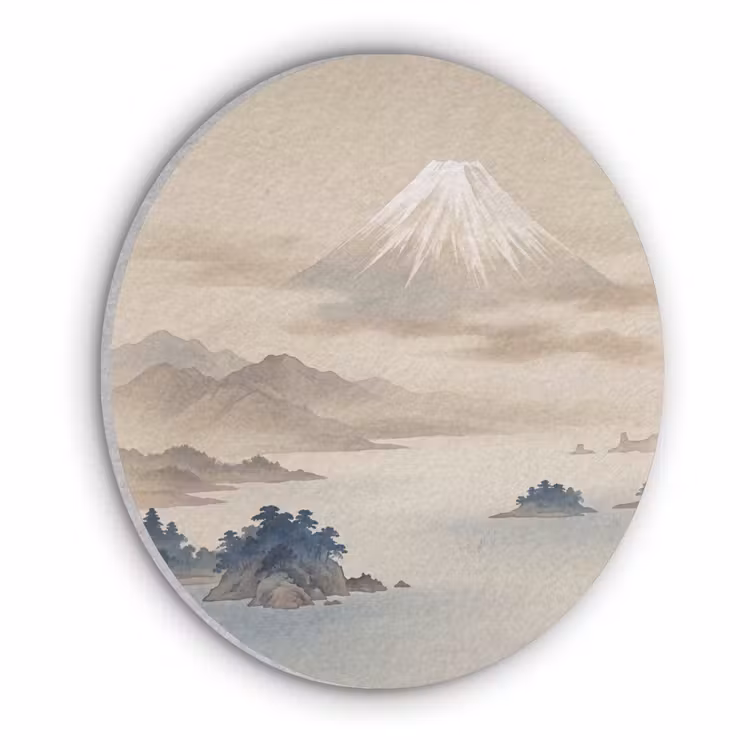 Japans - Landschap - Beige Akoestische PET Vilt - Rond klein -3d