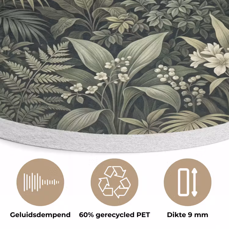 Jungle - Bladeren - Botanisch - Groen Akoestische PET Vilt - Rond klein -closeup_NL