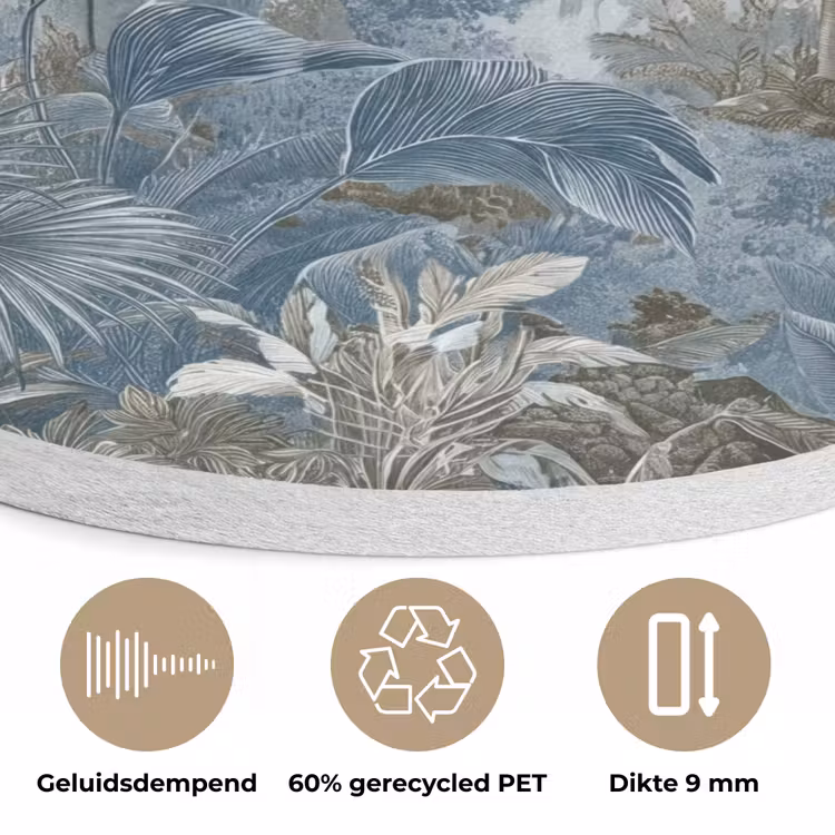Jungle - Modern - Blauw - Groen Akoestische PET Vilt - Rond klein -closeup_NL