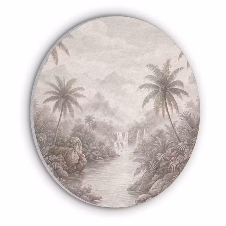 Jungle - Watervallen - Tropisch - Illustratie Akoestische PET Vilt - Rond klein -3d