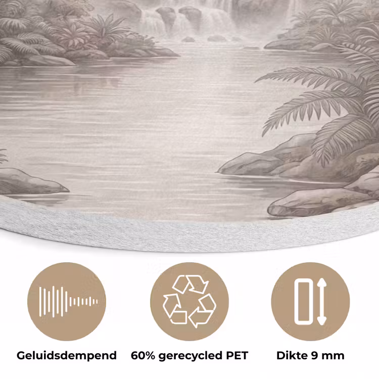 Jungle - Watervallen - Tropisch - Illustratie Akoestische PET Vilt - Rond klein -closeup_NL