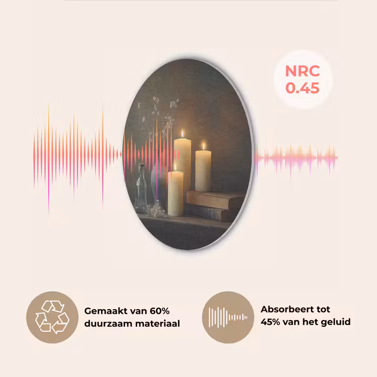 Kaarsen - Stilleven - Rustiek - Boeken Akoestische PET Vilt - Rond klein -USP_NL