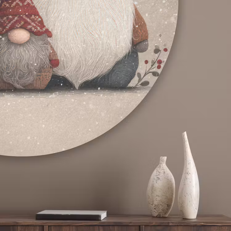 Kabouters - Kerst - Sneeuw - Puntmutsen Akoestische PET Vilt - Rond klein -sfeer5_closeup