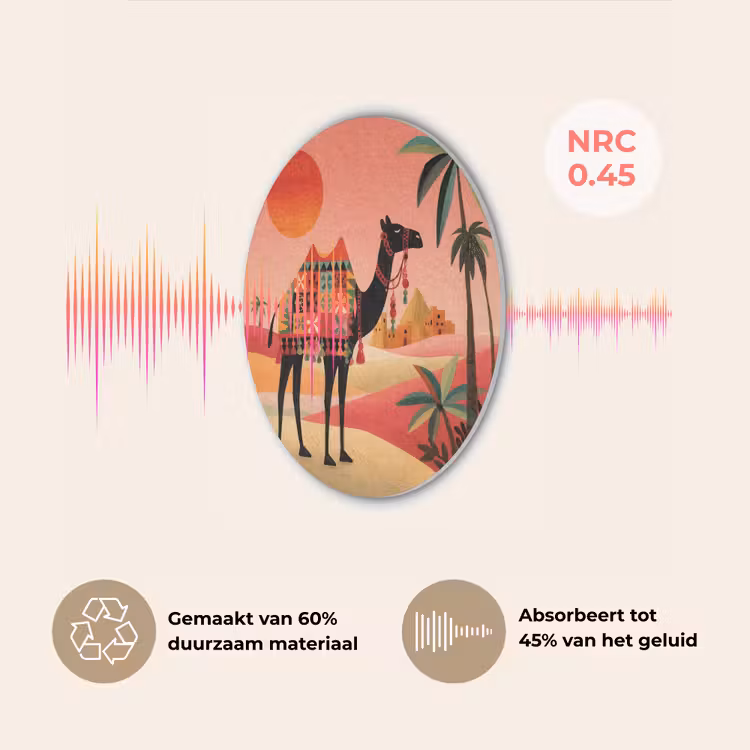 Kameel - Gekleurd tapijt - Duinen - Rode zon Akoestische PET Vilt - Rond klein -USP_NL