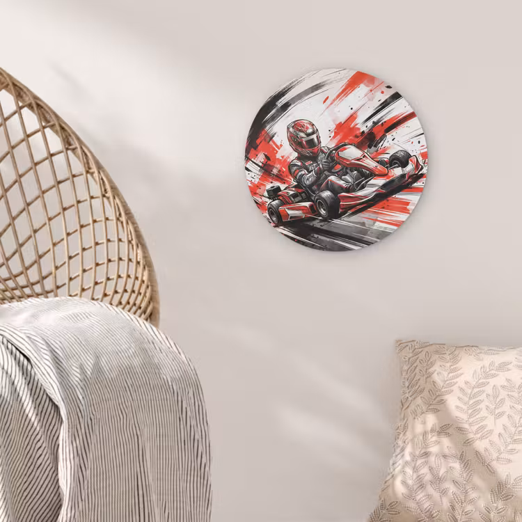 Kart - Coureur - Snelheid - Rood Akoestische PET Vilt - Rond klein -sfeer4