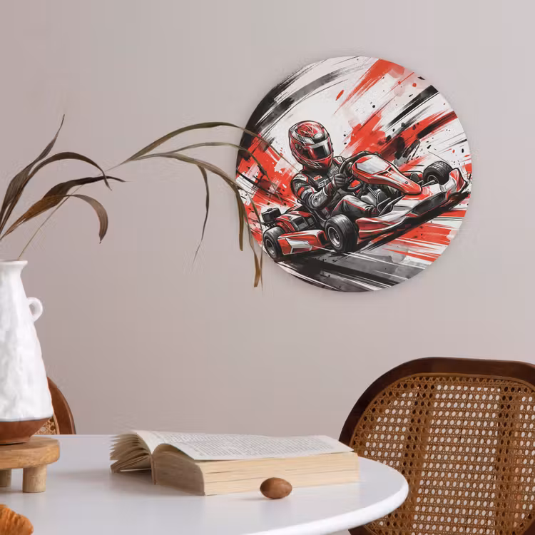 Kart - Coureur - Snelheid - Rood Akoestische PET Vilt - Rond klein -sfeer3