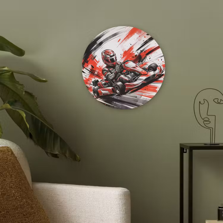 Kart - Coureur - Snelheid - Rood Akoestische PET Vilt - Rond klein -sfeer2